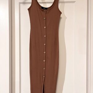 Taupe Ribbed Button-front Bodycon Dress XS